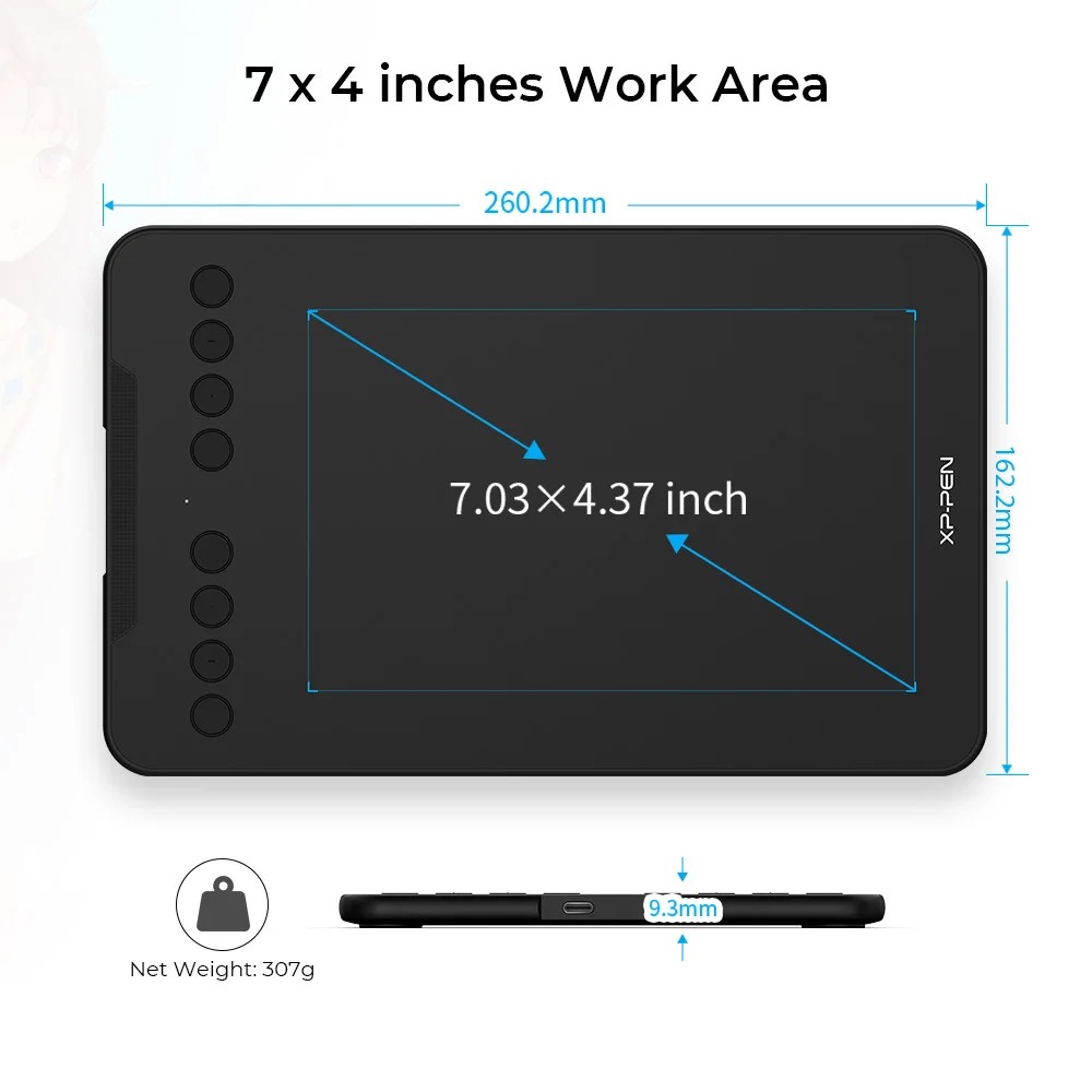 XPPen Deco Mini7 V2 Graphics Tablet 7‘' Digital Drawing Tablet 16384 Levels for Android Mac Windows Online Education Art Design
