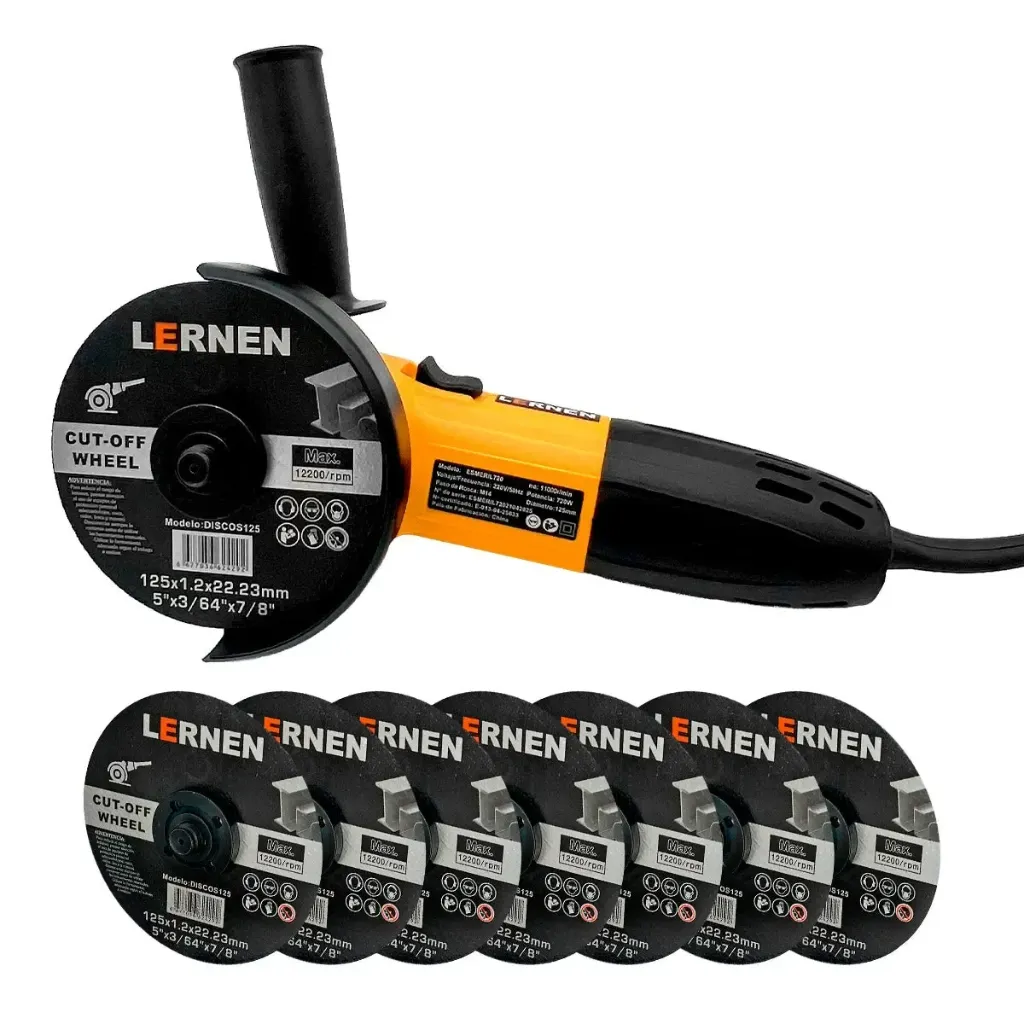 [ESM-LER-1485] Esmeril Angular Eléctrico Lernen 125mm 720w Con 8 Discos